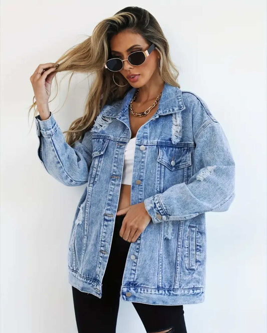 MST Luxury Denim Ripped Jacket Blue (Woman) - Mystyletoday