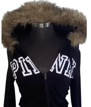 MST Bond Fur Oversized Waist Zipper Hoodie