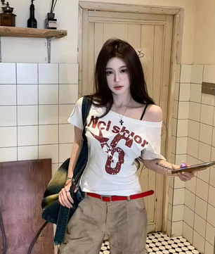 MST Phase 2000s Off-Shoulder waist T-Shirt