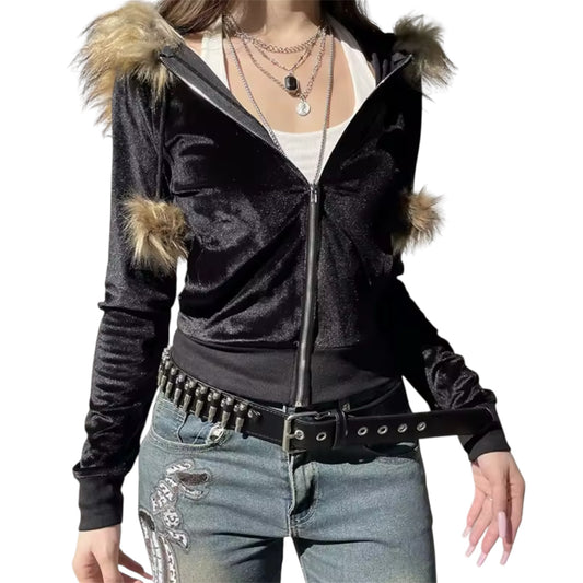MST Bond Fur waist Zipper Hoodie
