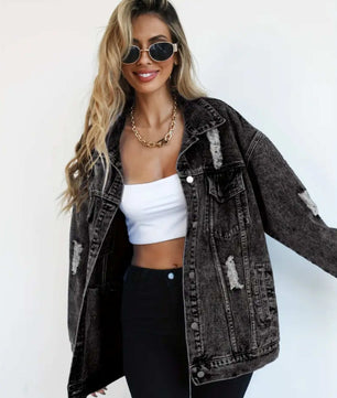 MST Luxury Denim Ripped Jacket Grey (Woman) - Mystyletoday