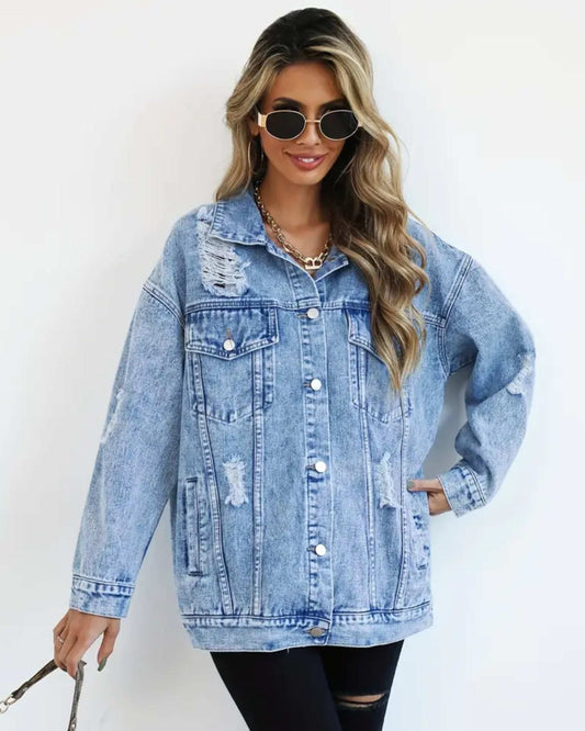 MST Luxury Denim Ripped Jacket Blue (Woman) - Mystyletoday