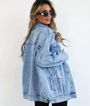 MST Luxury Denim Ripped Jacket Blue (Woman) - Mystyletoday