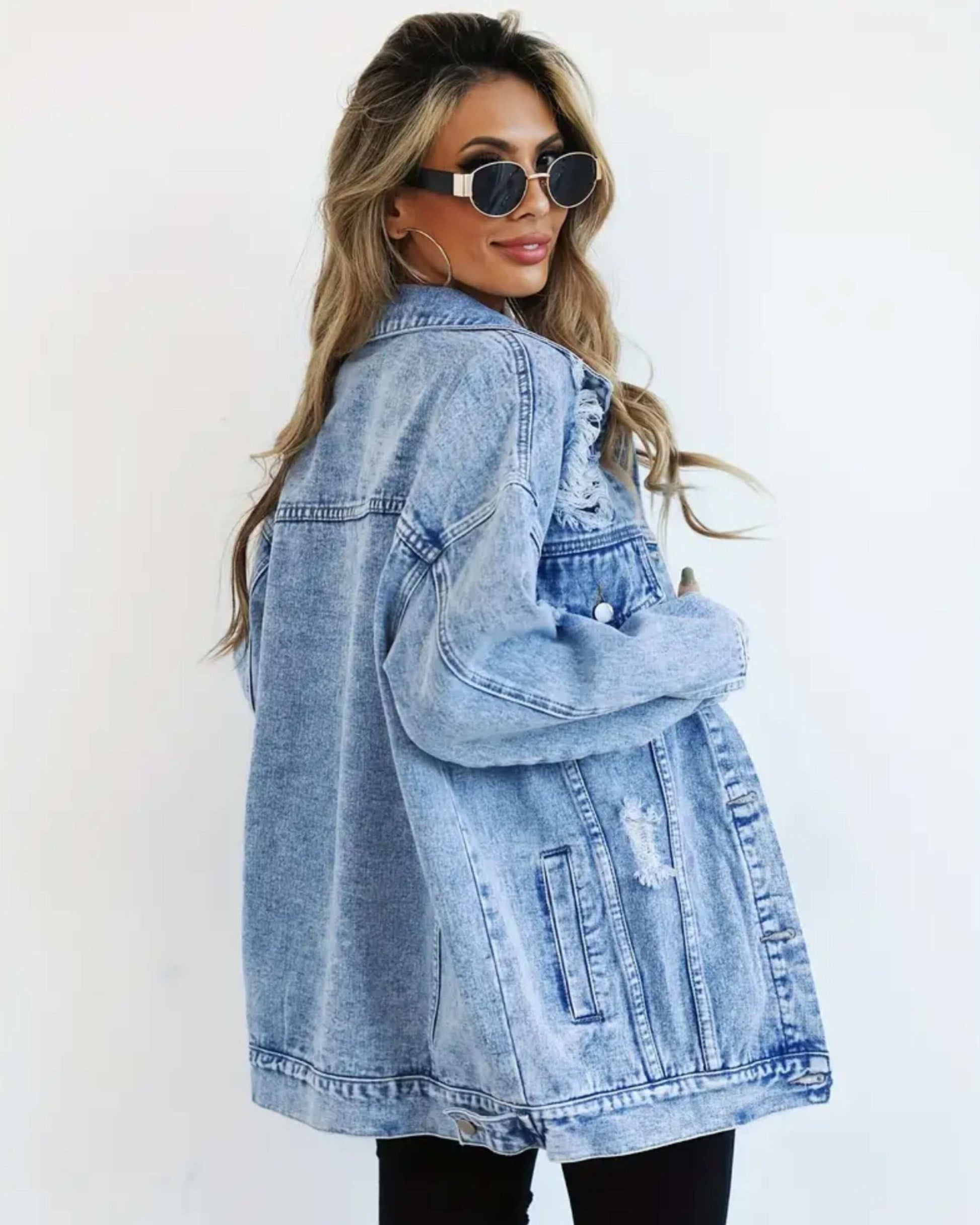 MST Luxury Denim Ripped Jacket Blue (Woman) - Mystyletoday