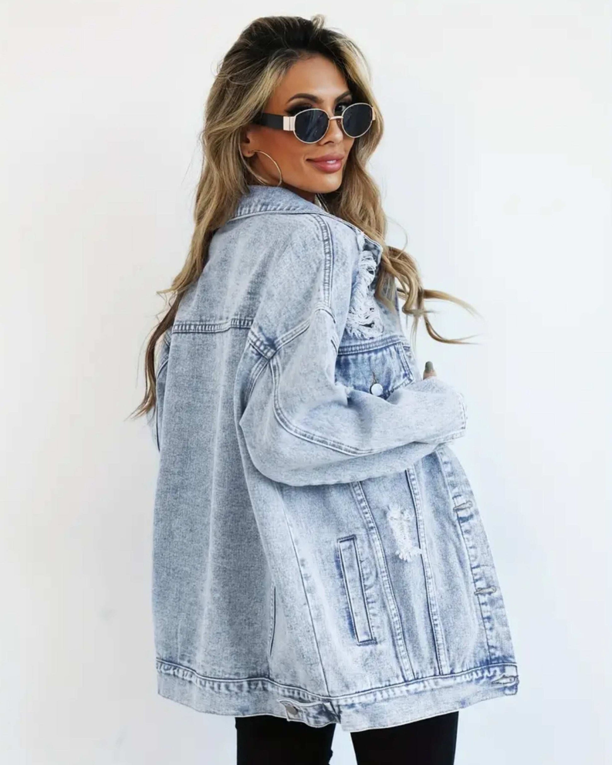 MST Luxury Denim Ripped Jacket Light Blue (Woman) - Mystyletoday