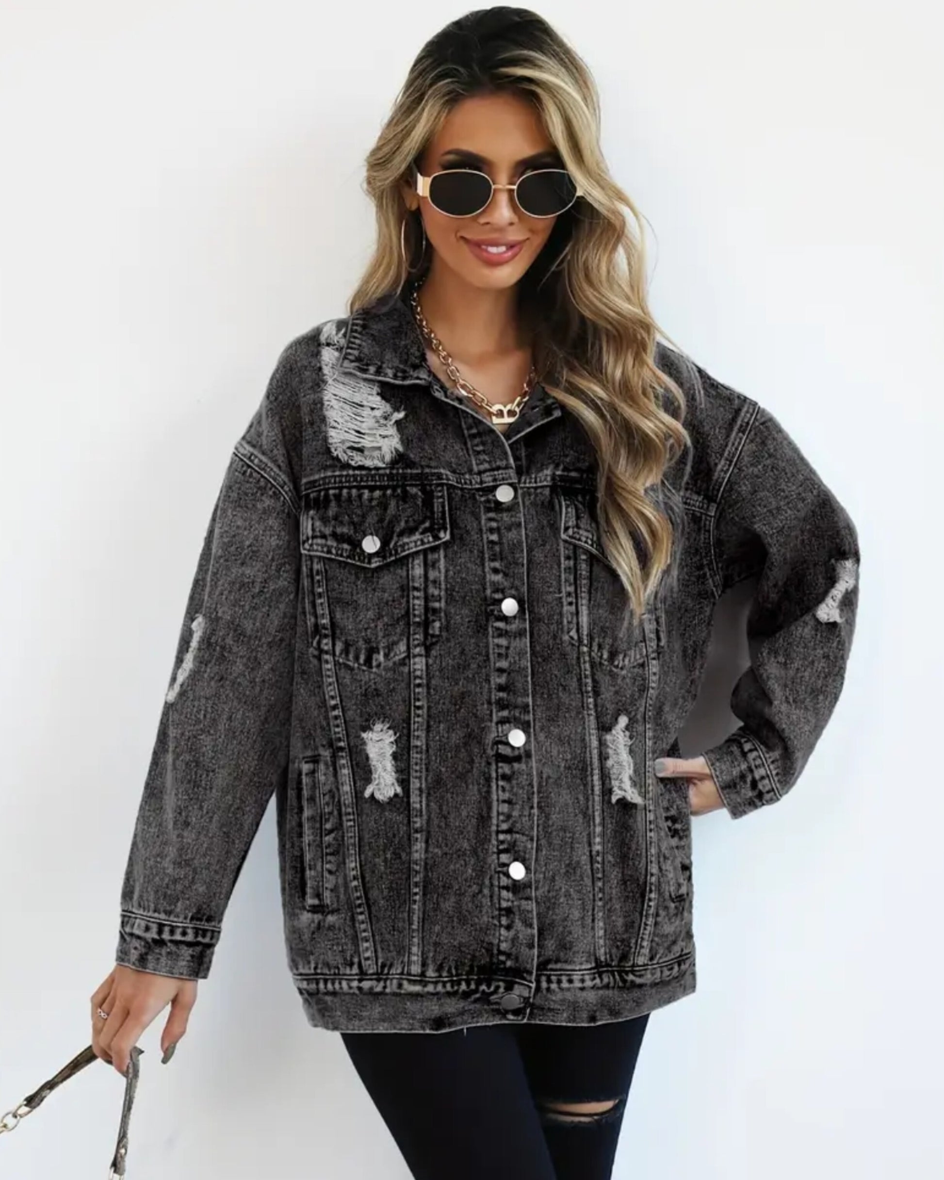 MST Luxury Denim Ripped Jacket Grey (Woman)
