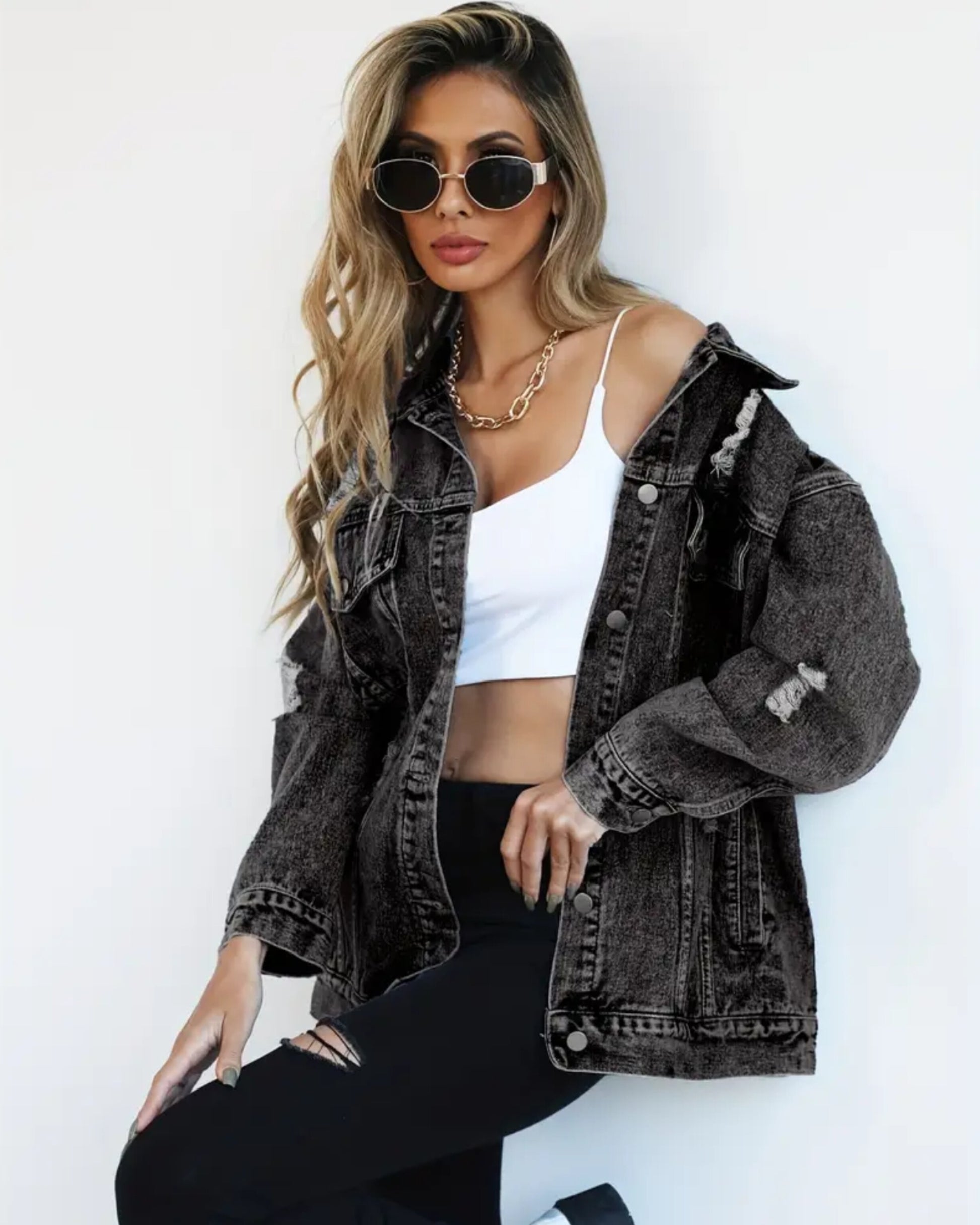 MST Luxury Denim Ripped Jacket Grey (Woman)