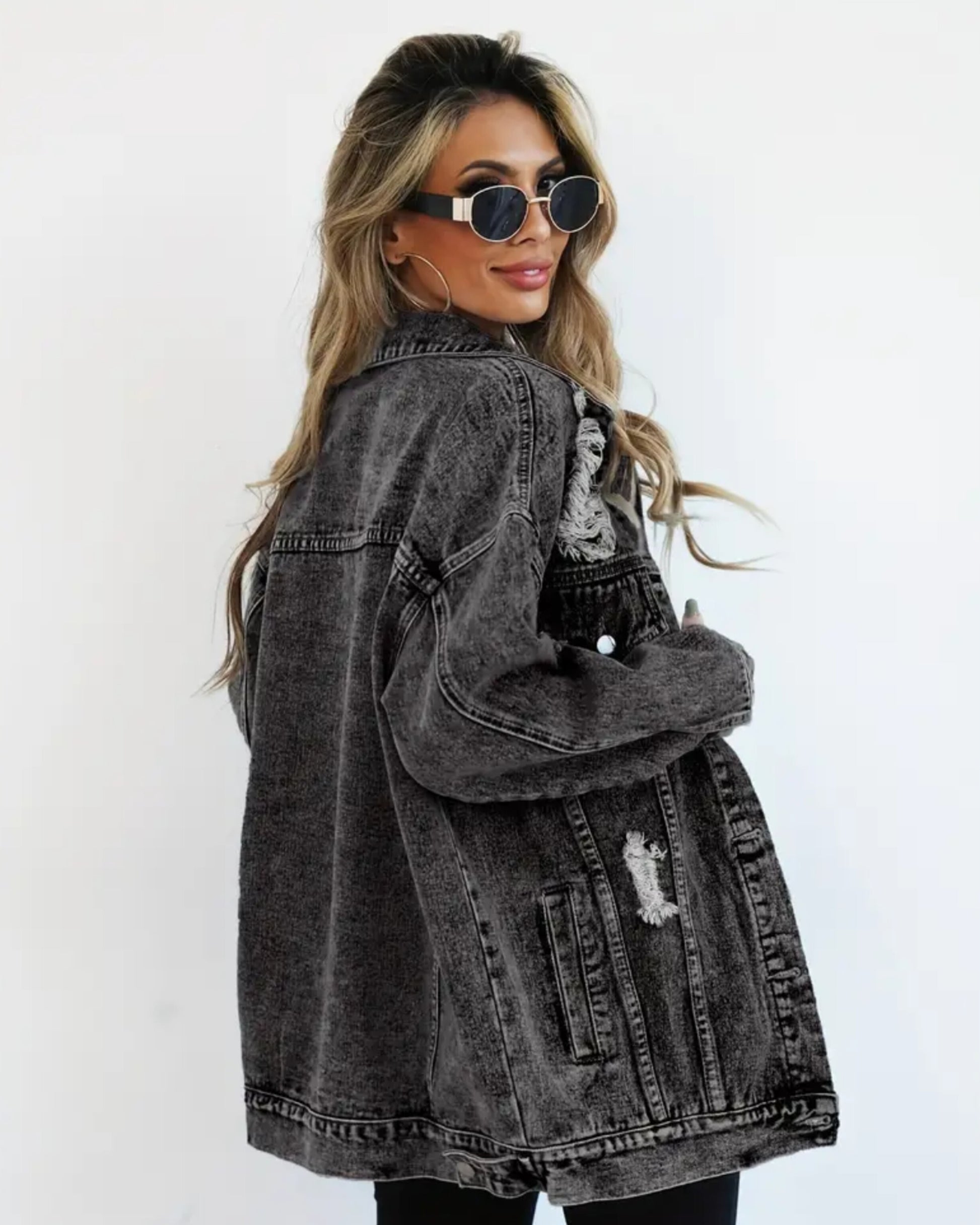 MST Luxury Denim Ripped Jacket Grey (Woman)