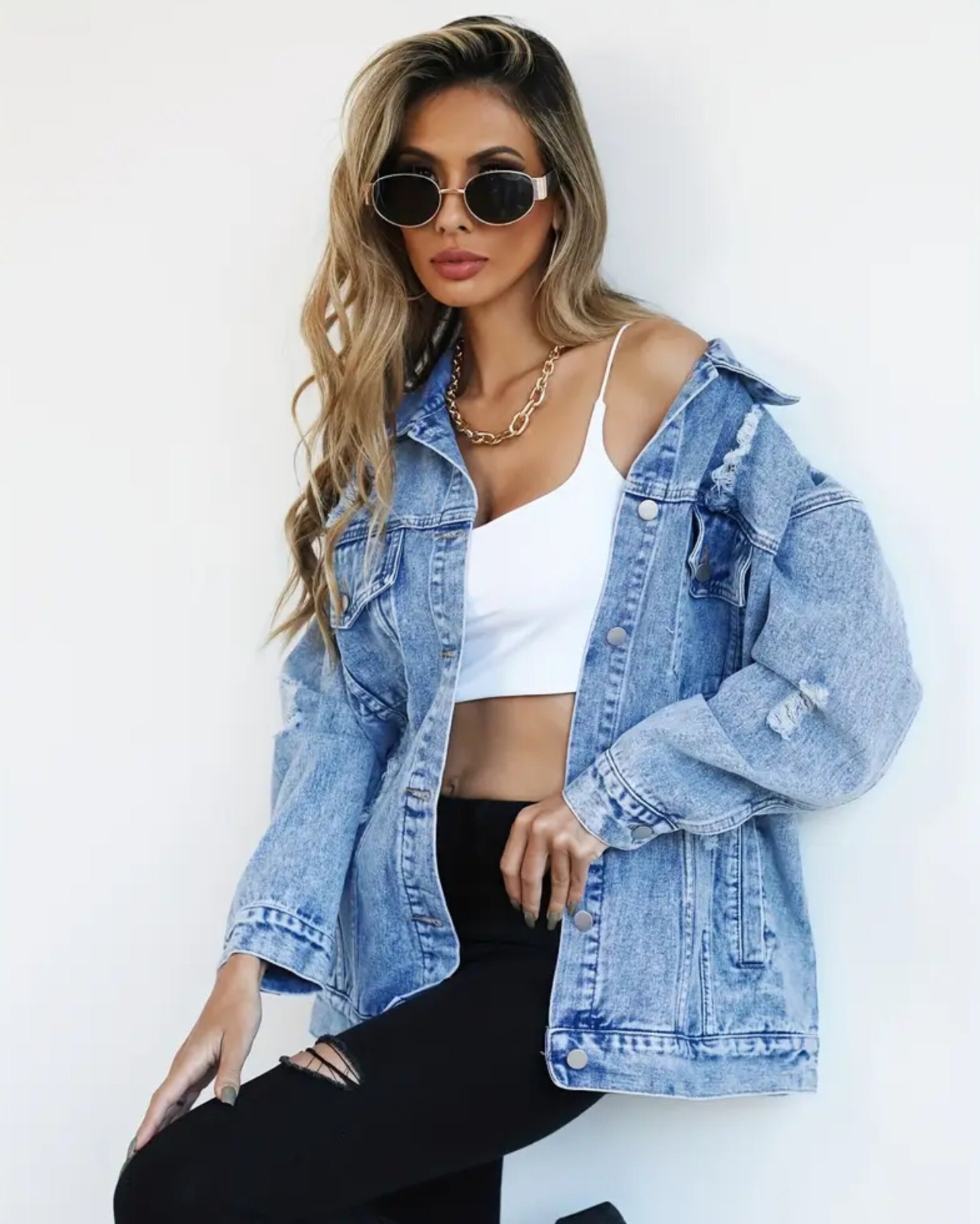 MST Luxury Denim Ripped Jacket Blue (Woman)