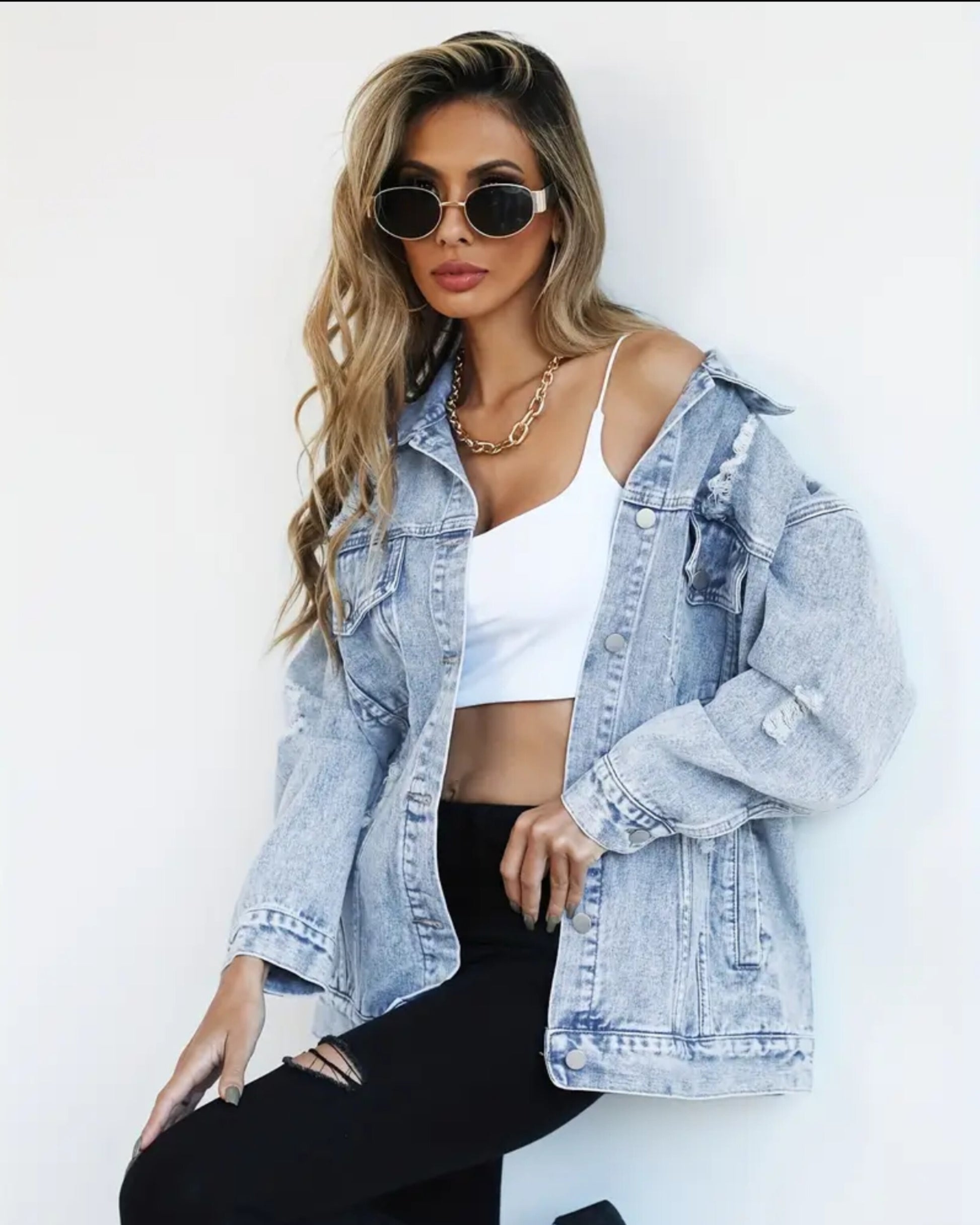 MST Luxury Denim Ripped Jacket Light Blue (Woman)