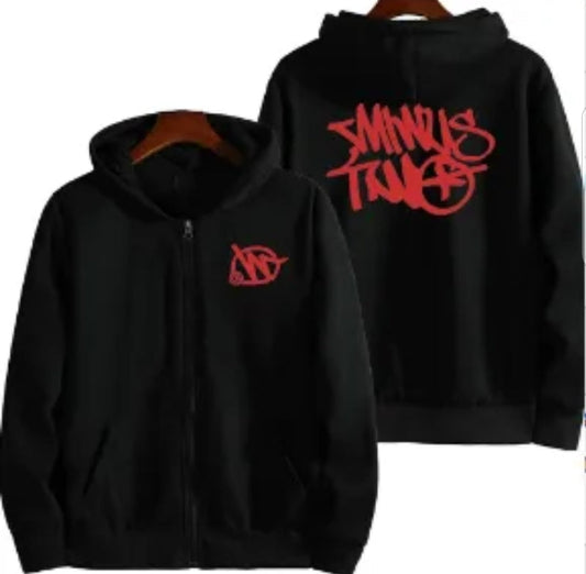 Minus two zipper Hoodie black red