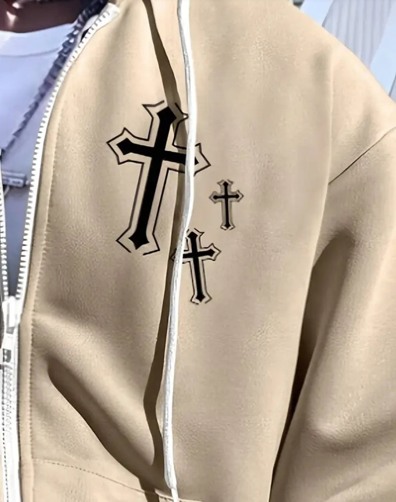 MST God Did Zip-Up Hoodie Beige
